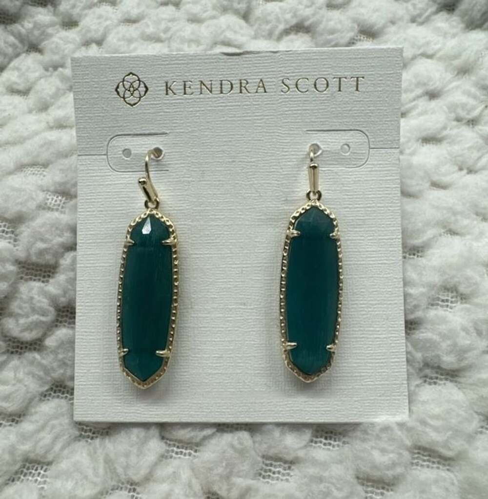Kendra Scott Elle Gold Drop Earrings in Green Cat's Eye